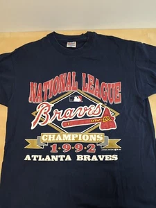 Atlanta Braves Men’s T-Shirt 1992 National Champions Blue X-Large 90s Vintage - Picture 1 of 4