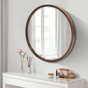 Armadio specchio bagno medicina rotondo cornice legno noce parete 20"x20" - Foto 1 di 16