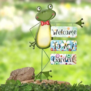 Metal Frog Welcome To My Garden Stake Outdoor Figurine Statue Yard Art Decor - Picture 1 of 4