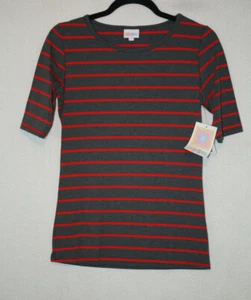 Nueva con etiquetas Camiseta Gigi LuLaRoe Talla S Gris Oscuro Rojo Estampado Rayas Hecha en EE. UU. - Imagen 1 de 4