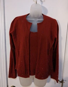 Vntg 90s Red Beaded Cardigan Sweater & Tank Top Set Nine & Company S Grandmacore - Picture 1 of 9