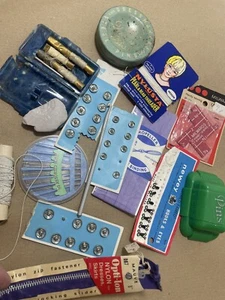 Vintage Assorted Dressmaking Tins Pins Fasteners Chalk Binding Queen Bess - Picture 1 of 11
