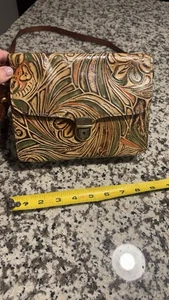Patricia Nash Laurentina Tooled Leather Crossbody Handbag Floral Brown Green - Picture 1 of 15