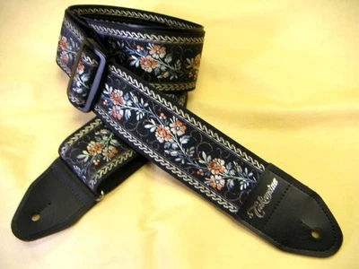 Correia de guitarra Takamine preta padrão floral TGS-6 BL guitarra elétrica acústica F/S - Imagem 1 de 2