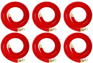 6 PACK Event Crowd Control Rope Red Velvet Gold Hooks No Stanchion Carpet Party - Picture 1 of 7