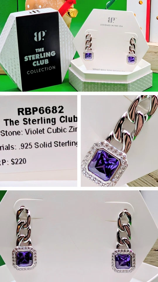 Bomb Party The Sterling Club RBP6682 violeta circonita cúbica plata de ley .925 Foto 1 de 1