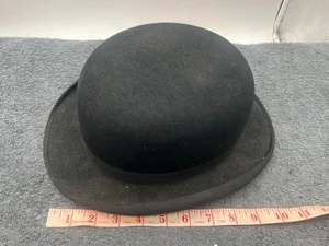 antique vintage black felt bowler mens hat dress fancy large size - Picture 1 of 11