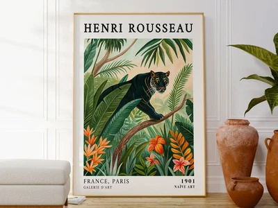 Henri Rousseau Black Panther Print, Jungle Animal Art Poster, Botanical Decor - image 1 of 4
