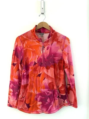 Jaqueta Feminina T by Talbots Rosa Roxa Floral Quarto Zíper Desgaste Ativo Tamanho Pequeno - Imagem 1 de 4