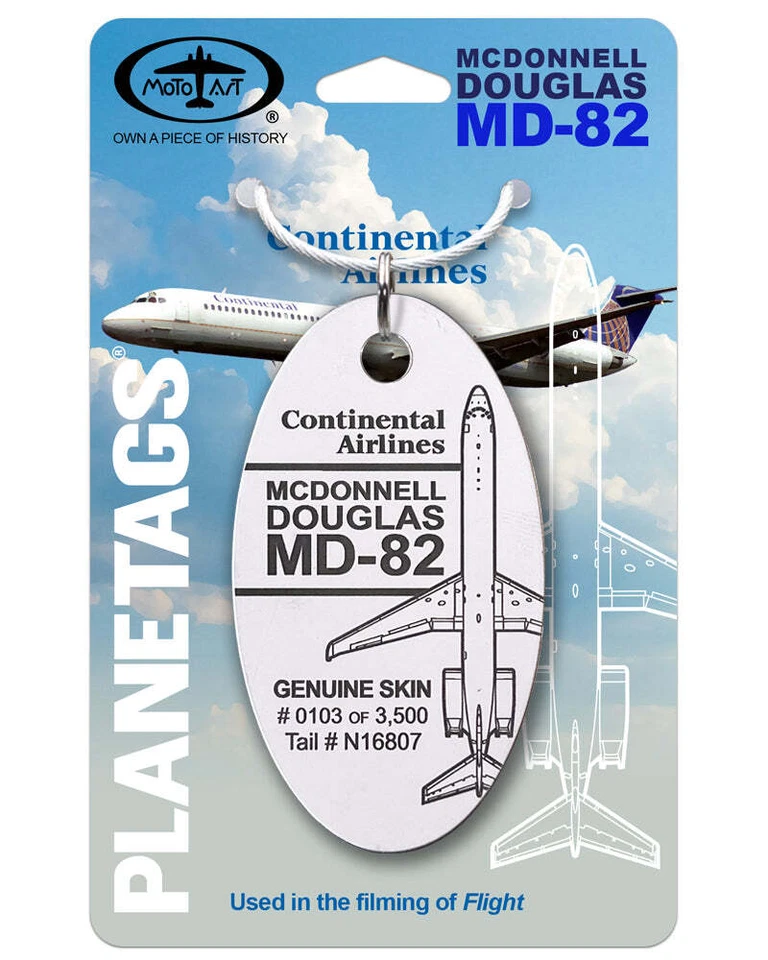 Continental Airlines MD-82 Cola #N16807 Denzel Vuelo Película Avión Recubrimiento Bolsa Etiqueta Foto 1 de 4