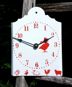 PENDULE émaillée Animaux de la Ferme HORLOGE émail véritable 800°C NEUVE ROUGE - Picture 1 of 1