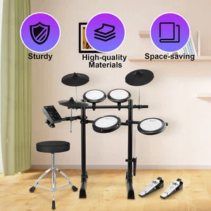 Electric Drum Set Mesh Beginner Electronic Drum Kit Sticks USB MIDI w/Stool - Picture 1 of 11