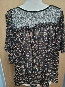 Neu mit Etikett Damen ZARA geblümt fließende Bluse Gr. XL schwarz Blumen Spitzeneinsatz - Bild 1 von 5