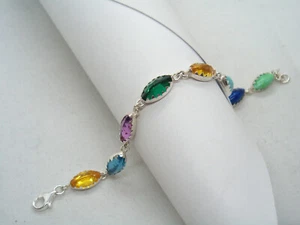 925 Silver Bracelet With Colored Stones - Imitation Amethyst Topaz - - Picture 1 of 8