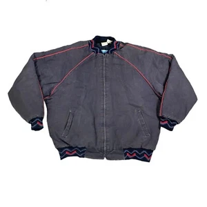 VTG 90s Fieldmaster Canvas Work Jacket Aztec Trim Quilted Mens Large Black USA - Picture 1 of 6