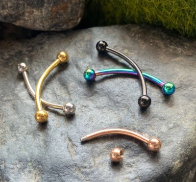 1pc Snake Eye Piercing Curved Barbell Tongue or Eyebrow Ring PVD Plated Balls - Image 1 of 4