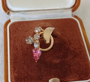 Vintage Gold Tone Pink Rhinestone Small Knotted Circle Brooch Pin - Picture 1 of 5