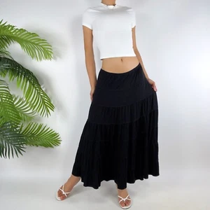 Vintage Black Beachy Whimsygoth Fairy Grunge Low Rise Boho Hippie Midi Skirt / S - Picture 1 of 7