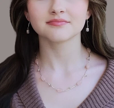 Tiffany & Co Pink Rose Quartz Twirl Pendant Necklace and Earrings Set - Image 1 of 4