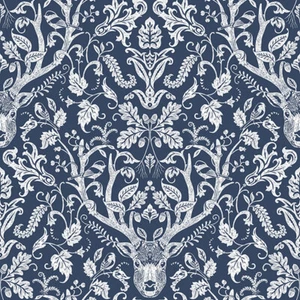 Chesapeake by Brewster 3118-12703 Birch & Sparrow Kiwassa Navy Antler Damask - Picture 1 of 2