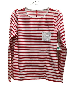 NEW SPANX nwt Nautical Sport Stripe Sun Shirt UPF 50/Stretch Size L Red & White - Picture 1 of 10