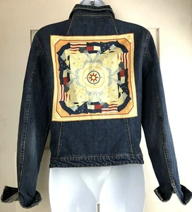 Tommy Hilfiger Womens Jean Jacket Large Zip Up Vintage Nautical Design/Back  - Picture 1 of 12