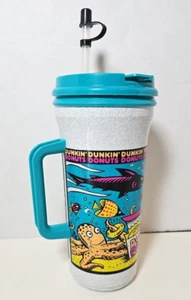 Vintage 90s Dunkin Donuts Tall Whirley Travel Mug Ocean Summer 32oz - Picture 1 of 5