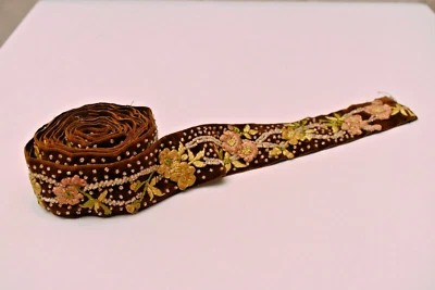 Antik Parsi Gara Sari Kor Border Spitze Hand Bestickt Samt Perlen Glas Selten - Bild 1 von 4