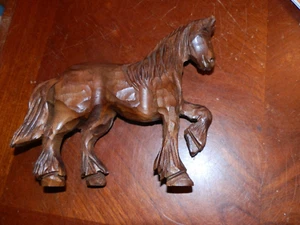 Wooden Horse Art Sculpture/Hand Carved Equestrian/Dark Brown/7.5" X 5.5" - Picture 1 of 3