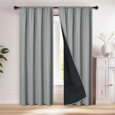 Paneles de cortinas opacas para dormitorio - Bolsillo de varilla con aislamiento térmico para ventana Foto 1 de 4
