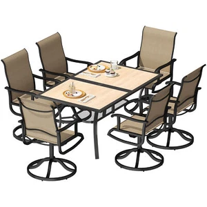 Patio Dining Table Set of 7 Outdoor Furniture Swivel Chairs Lawn Garden Yard - Picture 1 of 11