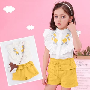  Toddler Girl Clothes Ruffle Floral Embroidery Shirt and Shorts Pant Set Outfits - Picture 1 of 25