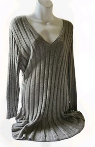 Max Edition Damen Pullover Kleid XL Grau Lang V-Ausschnitt Pulli Weich Neu - Bild 1 von 8