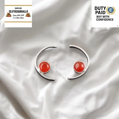 Pendientes redondos de piedra de cornalina de plata de ley 925 hechos a mano cumpleaños Art Deco Foto 1 de 4