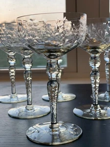 VTG Rogaska Gallia 6 High Stem Crystal Champagne Coupe Hand Cut Etched Floral - Picture 1 of 20