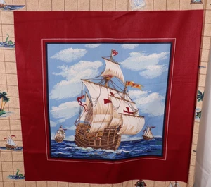 48"L x 44"W Cranston 6 Pannelli Tessuto Old Time Veliero Spagnolo Mare Nautico - Foto 1 di 9