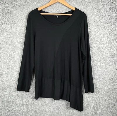 Cómodo top túnica de mujer talla grande negro manga larga cuello redondo dobladillo asimétrico EE. UU. Foto 1 de 4