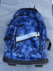 LL Bean Deluxe Rolling Wheeled Backpack Book Bag Carry-on Luggage Blue EUC - Picture 1 of 5