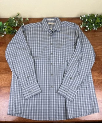 Camisa de vestir Michael Kors a cuadros 16,5 - 34/35 L grande azul a cuadros con botones Foto 1 de 4