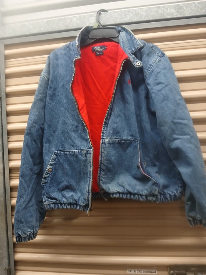 ВИНТАЖНЫЙ Polo Ralph Lauren джинсовой ткани Jean куртка большой синий пони красный США 80-х 90-х - Изображение 1 из 4