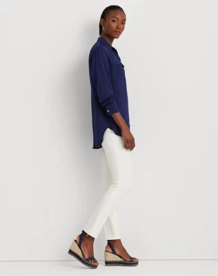 Lauren Ralph Lauren Women White Stretch Twill Skinny Pants Size 14 NWT 125$ - Image 1 of 4