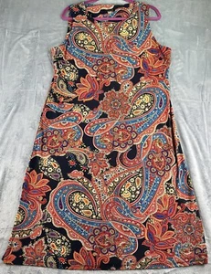 TOMMY HILFIGER Dress Women’s Size 16 Multi Paisley Print Midi Knit Sheath A-Line - Picture 1 of 15