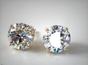 3Ct Round Cut Lab Created Diamond Stud Earrings 14K Yellow Gold Plated Women's - Picture 1 of 6