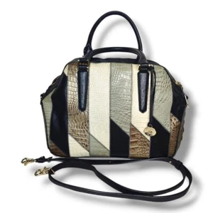 Borsa a tracolla Brahmin Hudson argento salvia Caspian croc goffrata patchwork in pelle - Foto 1 di 16