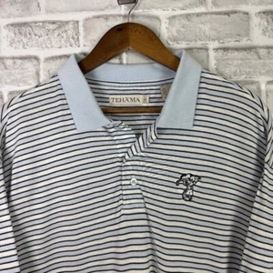 VTG Tehama x Disney Mickey Mouse Golfer Sky Blue Striped Polo Mens Large - Picture 1 of 6
