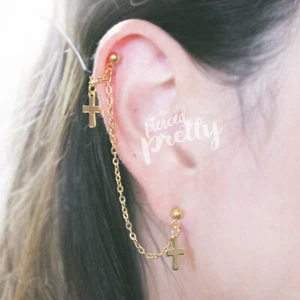 20g 16g Cross Helix to Lobe chain earring, helix dangle cartilage earring 1pc - Picture 1 of 9