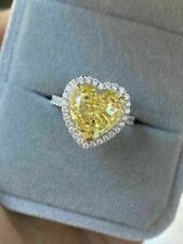 3Ct Heart Lab Created Canary Yellow Halo Engagement Ring 14k White Gold Plated