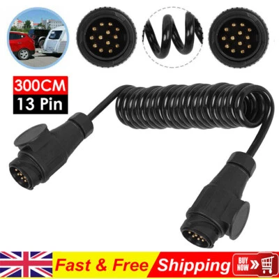Trailer Light Electrics 3m Extension Cable Lead Male to Male 13 Pin Plugs Wire - Image 1 of 4