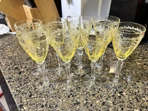 8 Yellow Fostoria 5098 June After Dinner Wine Goblets - Rare - Picture 1 of 7
