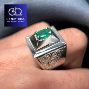 Untreated Natural Panjsher Afghanistan emerald stone ring handmade mens emerald - Picture 1 of 3